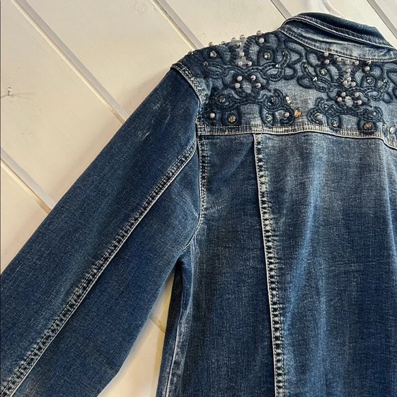 FEMME FATALE Pearl Embroidered Denim Jacket - Picture 11 of 16